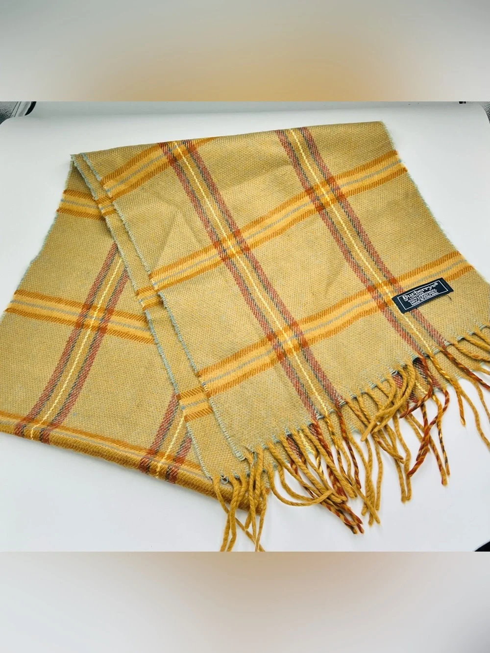 Vintage Burberry’s Yellow Plaid Lambswool Scarf